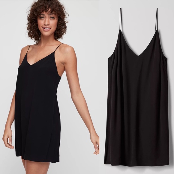 ARITZIA Wilfred Free Vivienne Dress Black L Minimalist Slip Mini Spaghetti Strap - Picture 2 of 11